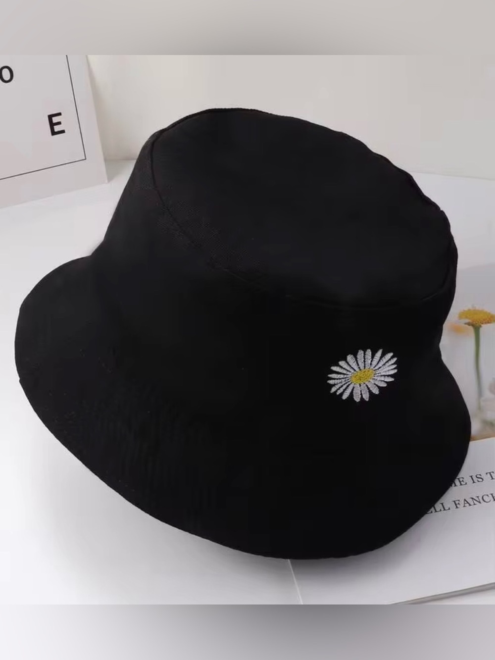 Daisy Print Black Bucket Hat (Small/Medium) - Picture 3 of 6